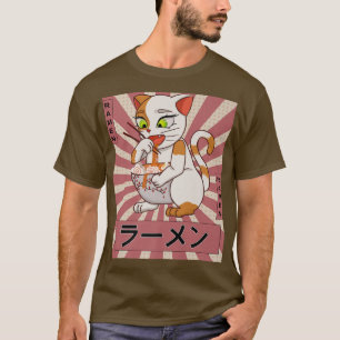 Camiseta Gato Kawaii japonés de los años 90 comiendo Ramen 
