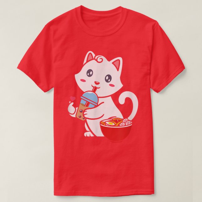 Camiseta Gato Kawaii K-Pop Ramen Boba Kpop Divertido para h (Diseño del anverso)
