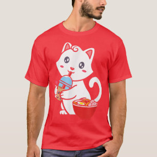 Camiseta Gato Kawaii K-Pop Ramen Boba Kpop Divertido para h