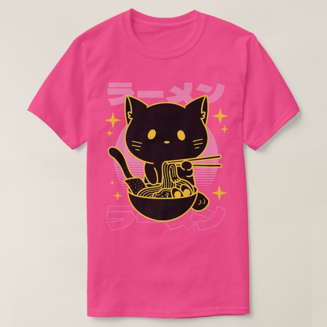 Camiseta Gato Kawaii Kitty comiendo Ramen Cute Kitten Otaku (Diseño del anverso)
