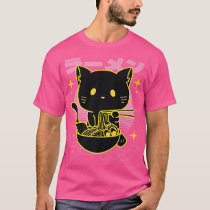 Camiseta Gato Kawaii Kitty comiendo Ramen Cute Kitten Otaku