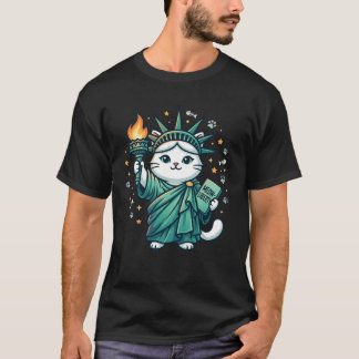 Camiseta Gato Kawaii Liberty Antorcha Nueva York Felino Pat