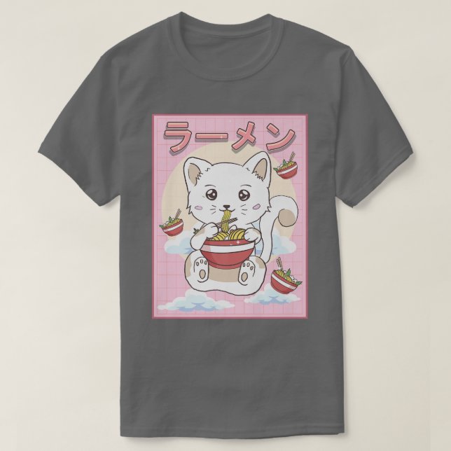 Camiseta Gato kawaii lindo tallar fideos estéticos japonese (Diseño del anverso)