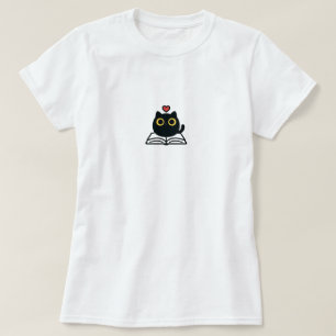Camiseta Gato Kawaii Negro Lindo Leyendo Libro Dibujo Anima