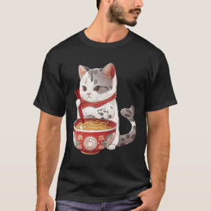 Camiseta Gato Kawaii NeKo comiendo fideos de Ramen comida j