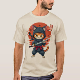 Camiseta Gato Kawaii Ninja Japonés, Gato Ninja Con Espada