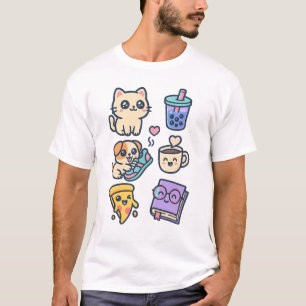 Camiseta Gato Kawaii, perro y amantes de la comida