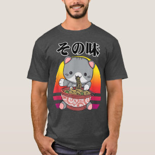 Camiseta Gato Kawaii Ramen comiendo fideos Anime Manga Cat