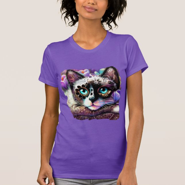 Camiseta Gato kitano siamés crocus floral morado blanco Ver (Anverso)