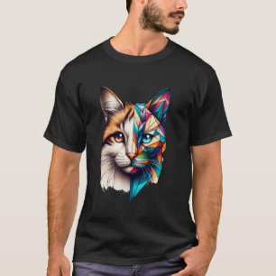 Camiseta Gato Kitten Abstracto Colorido Medio Rostro Geomet