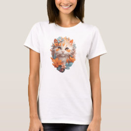 Camiseta Gato Kitty Floral Naranja Bonito