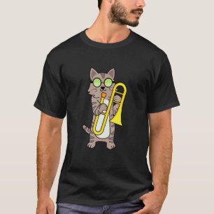 Camiseta Gato Kitty Genial Tocando El Trombón Y Con Gafas D