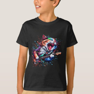Camiseta Gato Kitty Jugando Gato Rock Grave Metalizado Gato