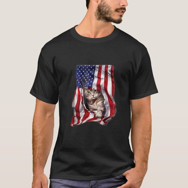 Camiseta Gato Kitty Kitten, Bandera Estadounidense, Gracios (Anverso)