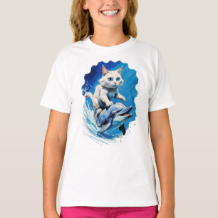 Camiseta Gato Kitty montado en un delfín sonriente