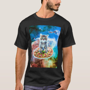 Camiseta Gato Kitty Montando Pizza En El Espacio Galáctico