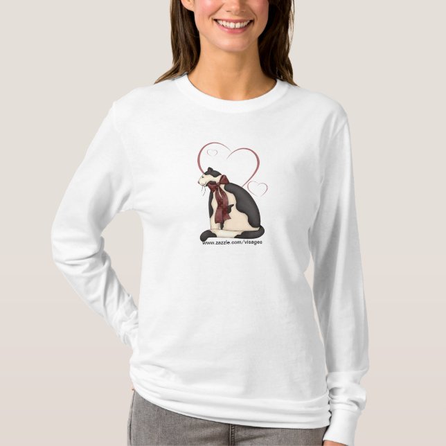 Camiseta Gato Kitty negro y blanco con corazón (Anverso)