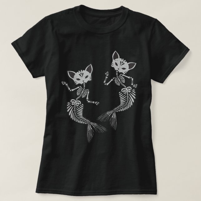 Camiseta Gato Kitty Sirena Skeleton T-Shirt Halloween Fanta (Diseño del anverso)
