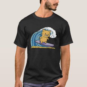 Camiseta Gato Kitty Surfing en una ola en la playa