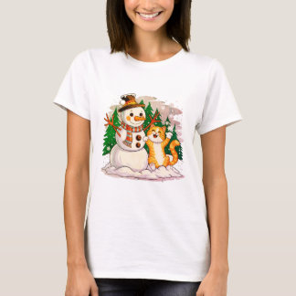 Camiseta Gato Kitty y Amigos Del Hombre De Nieve Para Los A