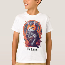 Camiseta Gato Knight Warrior con fuego