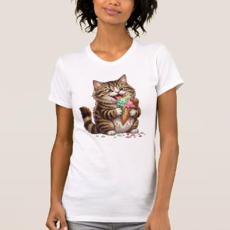 Camiseta Gato lamiendo helado derretido – gotas coloridas