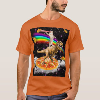 Camiseta Gato láser galaxico en dinosaurio en pizza con Tac