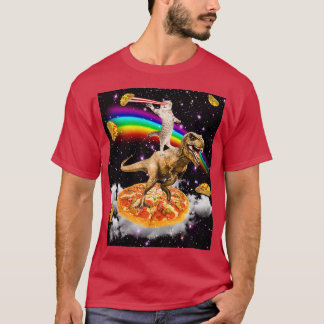 Camiseta Gato láser galaxico en dinosaurio en pizza con Tac