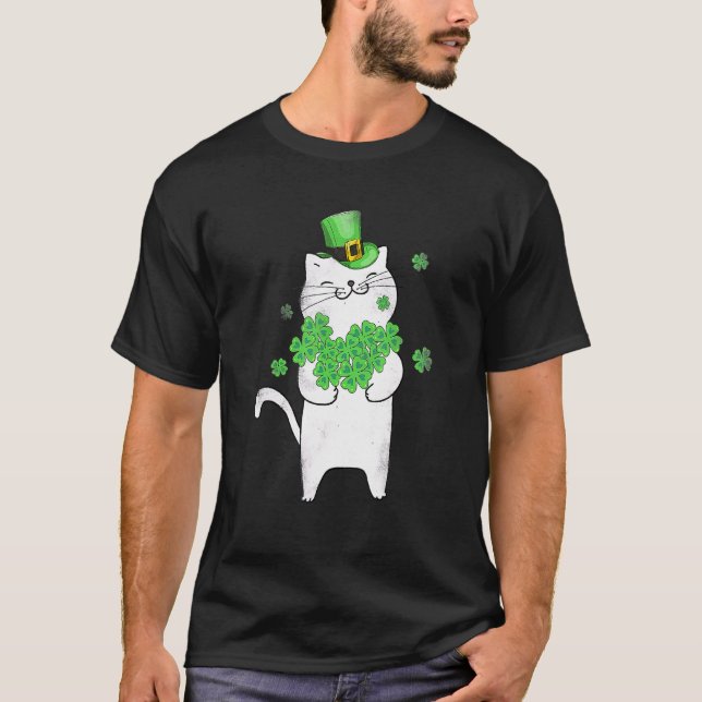 Camiseta Gato Leprechaun Gato Shamrock St Patrick's Day 2 (Anverso)