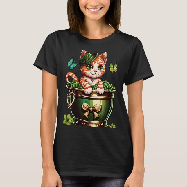 Camiseta Gato Leprechaun Gorra de Sha de oro (Anverso)