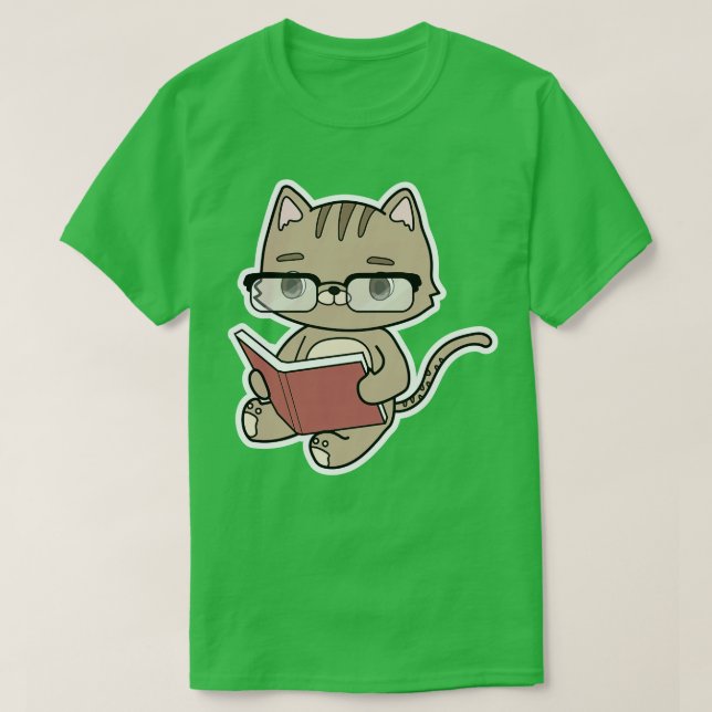 Camiseta Gato leyendo con libro (Diseño del anverso)