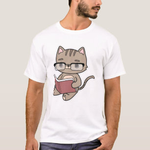 Camiseta Gato leyendo con libro
