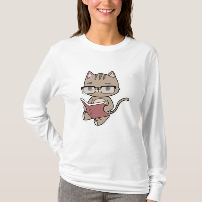 Camiseta Gato leyendo con libro (Anverso)