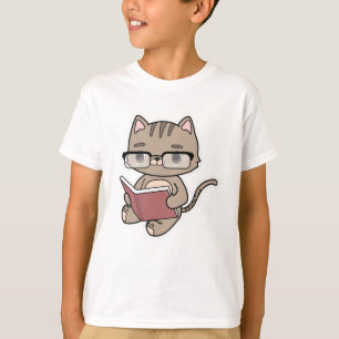 Camiseta Gato leyendo con libro