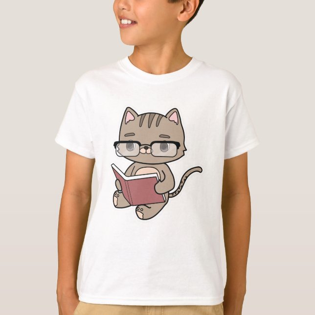 Camiseta Gato leyendo con libro (Anverso)
