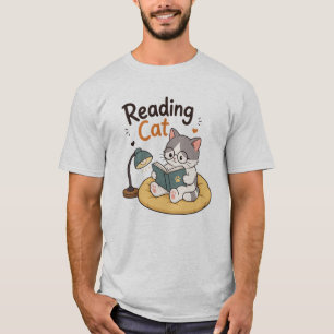 Camiseta Gato Leyendo Ilustración Amoroso Libro Gato Lector