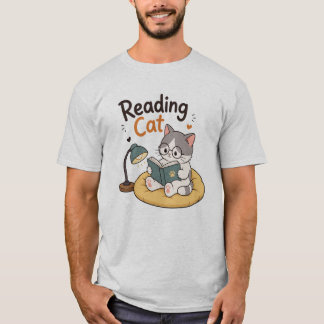 Camiseta Gato Leyendo Ilustración Amoroso Libro Gato Lector