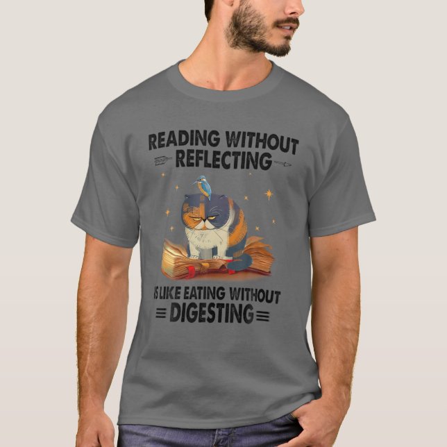 Camiseta Gato, leyendo sin reflexionar, gruñón, libro (Anverso)