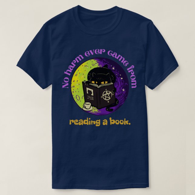 Camiseta Gato leyendo un libro con café (Diseño del anverso)