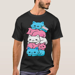 Camiseta Gato LGBT Bandera Trans Cuidada Gatos Pile Transge