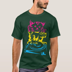 Camiseta Gato LGBT DJ Música Graciosa Pan Panseuality Flag