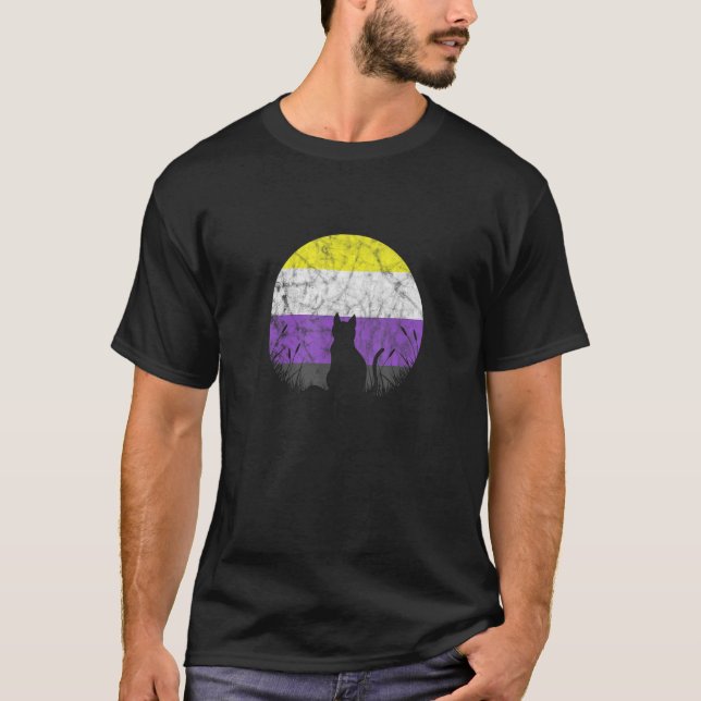 Camiseta Gato LGBT sin bandera binaria Luna Género Enby Dis (Anverso)