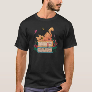 Camiseta Gato Libro Lindo Planta Libro Flor Gato Gatito Gat