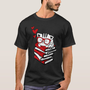 Camiseta Gato Libro Nerd Lector Cute Geek Glasses Funny
