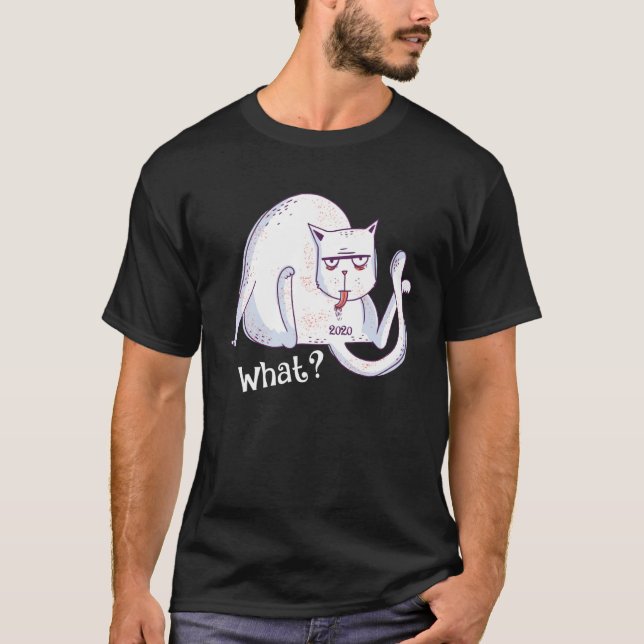 Camiseta Gato Licuando Butt preguntando qué gatos (Anverso)