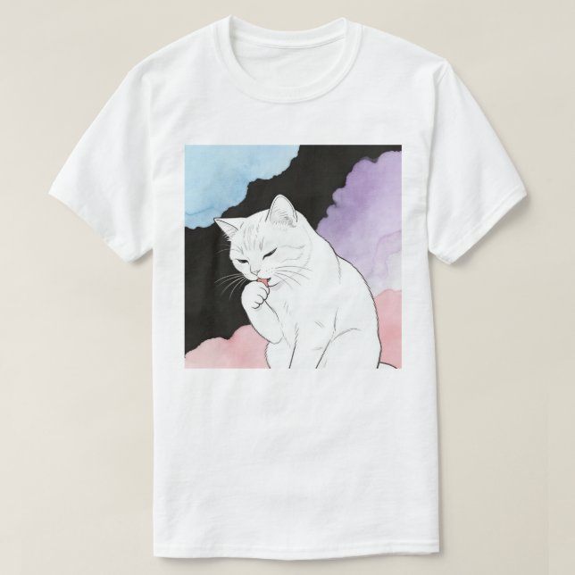 Camiseta Gato limpiando su pata (Diseño del anverso)