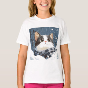 Camiseta Gato lindo acogedor nieve de invierno