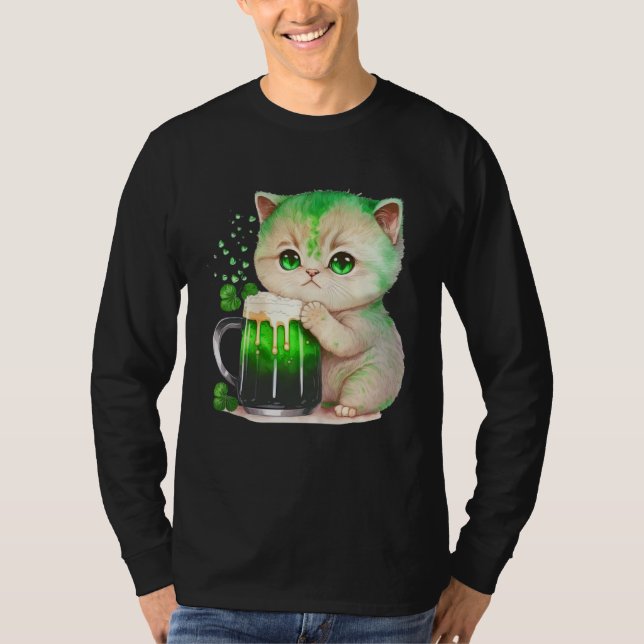 Camiseta Gato Lindo Ama Cerveza Día de San Patricio Gato (Anverso)