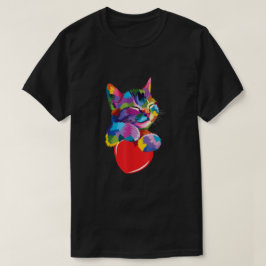Camiseta Gato lindo arcoiris abrazando a Valentine Heart Ki