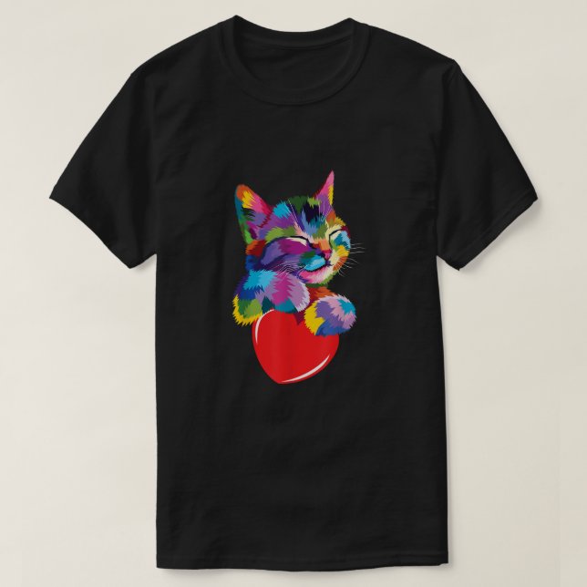 Camiseta Gato lindo arcoiris abrazando a Valentine Heart Ki (Diseño del anverso)